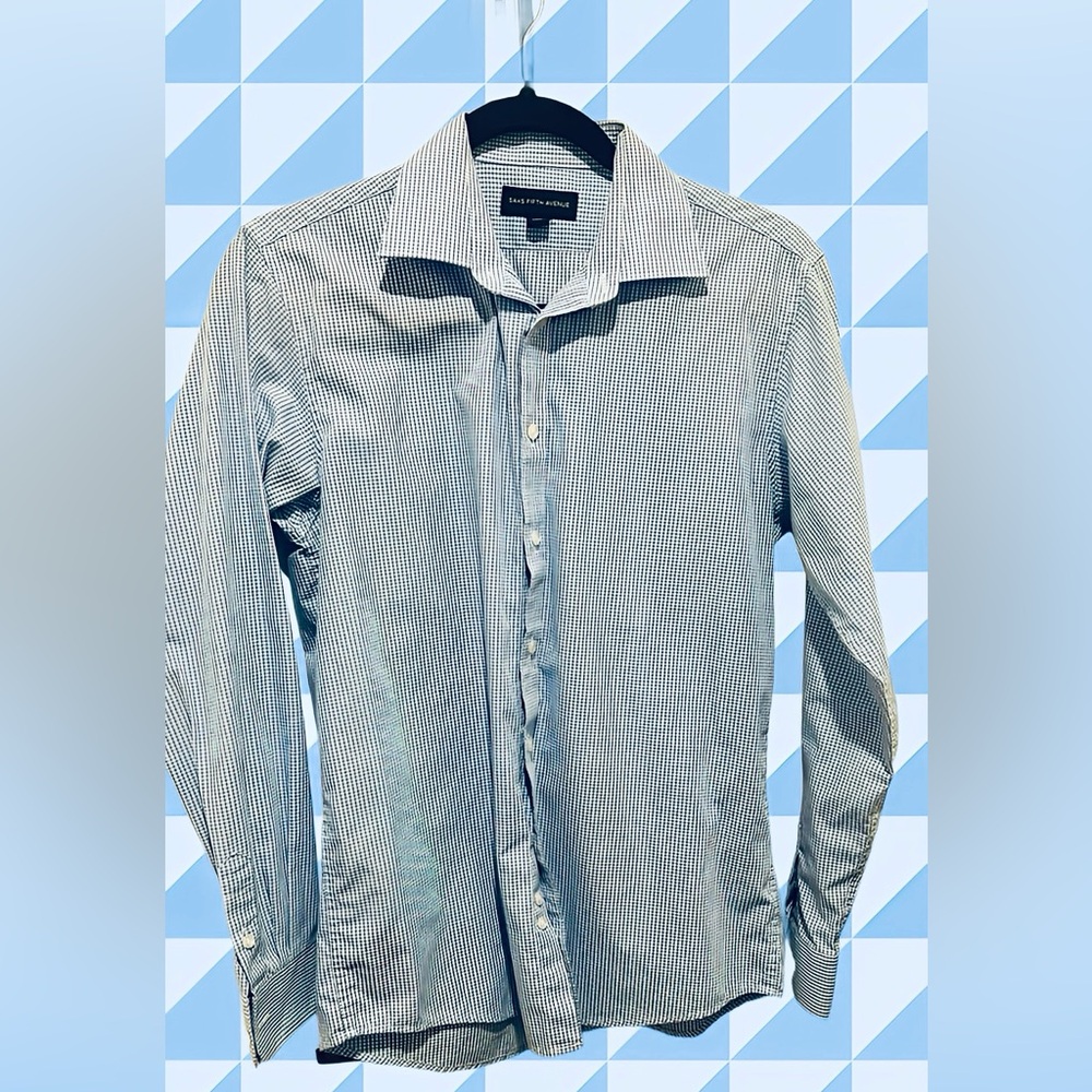 Boys Saks Fifth Avenue Long Sleeve Dress Shirt Blue White Check